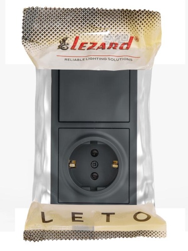 Блок ОП LETO (1-кл. выключатель + 1-м розетка с заземл.) горизонт. графит LEZARD 752-3400-170BAP фото 4