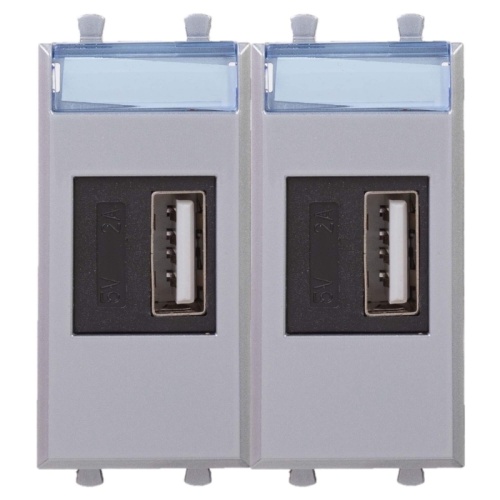USB зарядное устройство модульное, Avanti, Закаленная сталь, 2модуля, 2.1 А | код 4404542 | DKC