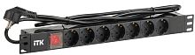 ITK PDU 7 розеток DIN49440 (нем. станд.) с LED выключателем, 1U, шнур 2м вилка DIN49441 (нем. станд.), профиль из ПВХ, черный | код PH12-7D1-P | IEK
