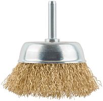 Кордщетка чашечная, со шпилькой, стальная латунированная волнистая проволока 65 мм | код 38467 | FIT