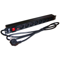 Блок розеток 19, 1-фазный с выключателем, 16A / 250V, 8xSchuko, шнур 3.0 м, вилка Schuko | код TWT-PDU19-16A8P-3.0 | TWT
