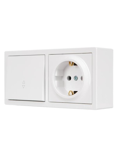 Блок ОП LETO (1-кл. выключатель проходной + 1-м розетка с заземл.) горизонт. бел. LEZARD 752-0200-170BVP фото 3