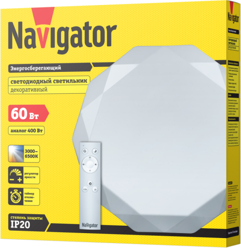 Светильник светодиодный 61 661 NBL-RC01-60-MK-IP20-LED 60Вт IP20 4000лм с пультом ДУ алмаз Navigator 61661 фото 4