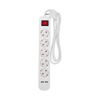 Удлинитель STANDARD 5 гнезд, 1,5м, 3х1,0мм?, с/з, с выключателем, 2 USB, белый REXANT | код 13-4034 | REXANT