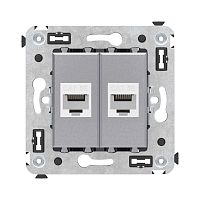 Компьютерная розетка RJ-45 без шторки в стену, кат.5е двойная, Avanti, Закаленная сталь | код 4404664 | DKC