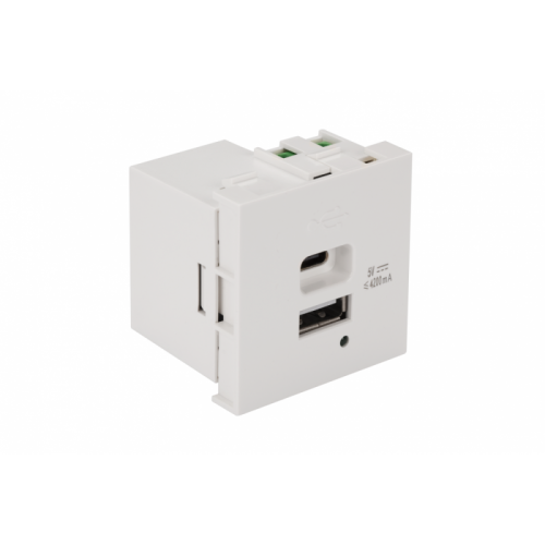 Модуль USB-зарядки, 1 порт USB-C + 1 порт USB-A, 4.2A/5V, 45x45, белый | код LAN-EZ45x45-2UCA/4.2-WH | LANMASTER