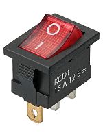 KCD1-101N 12В AC/DC, 1P, 15А, (3с), ON-OFF, черный корпус, крас.клавиша, LED подсв., Mini TDM | код SQ0746-0131 | TDM