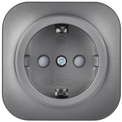 GLORY Розетка 1-местная для открытой установки с заземлением с защитными шторками 16А РСш20-3-ХСм сталь матовый IEK | код ERH14-K46M-16 | IEK