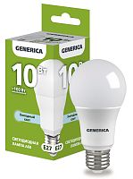 Лампа светодиодная A60 груша 10Вт 230В 6500К E27 GENERICA | код LL-A60-10-230-65-E27-G | IEK