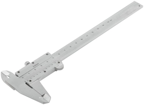 Штангенциркуль металлический хромированный 150 мм/ 0,02 мм (пластиковый кейс) | код 19840 | КУРС фото 2