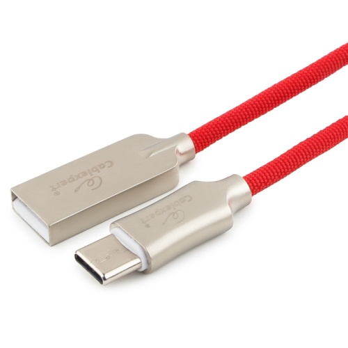 Кабель USB 2.0 Cablexpert CC-P-USBC02R-1M, AM/Type-C, серия Platinum, длина 1м, красный, нейлоновая оплетка, блистер | код CC-P-USBC02R-1M | Cablexpert