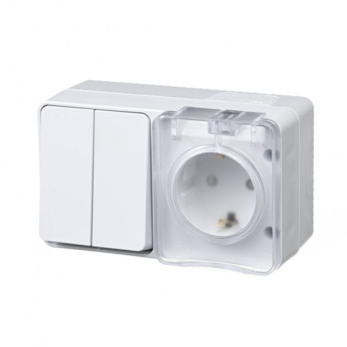 Блок ОП AtlasDesign Profi54 розетка 16А 250В с заземл. защ. шторки + 2-кл. выключатель 10А IP54 бел. | код ATN540174 | Schneider Electric