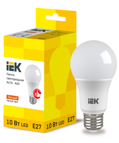 Лампа LED ALFA A60 груша 10Вт 230В 3000К E27 (6шт) IEK | код LLA-A60-10-230-30-E27-6 | IEK