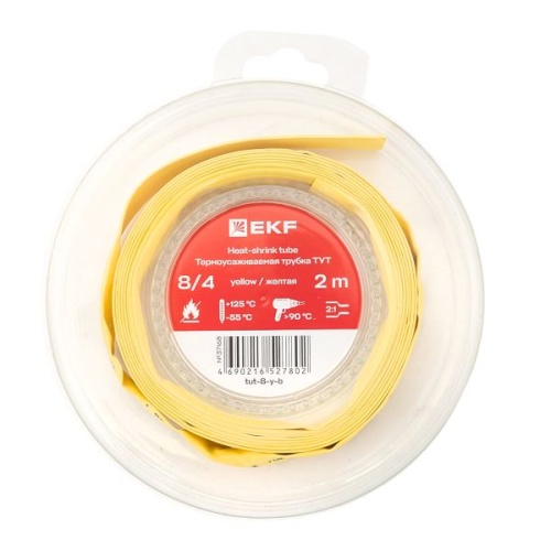 Термоусаживаемая трубка ТУТ нг 8/4 желтая ролик 2 м EKF | код tut-8-y-b | EKF фото 2