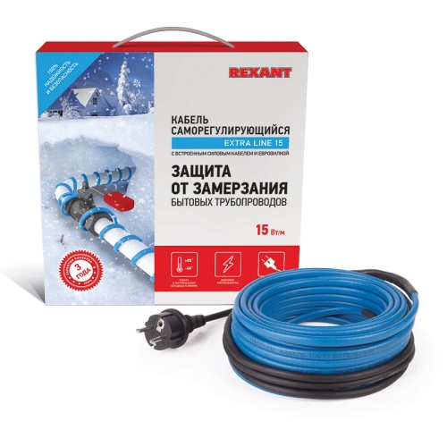 Кабель греющий саморегулирующийся REXANT 15MSR-PB, на трубу, 2 м/30 Вт | код 51-0616 | REXANT