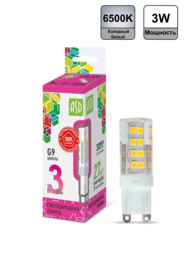 Лампа светодиодная LED-JCD-standard 3Вт 230В G9 6500К 270Лм ASD | код 4690612026435 | ASD
