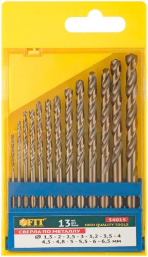 Набор сверл HSS по металлу с добавкой кобальта 5%, 13 шт. (1,5-2-2,5-3-3,2-3,5-4-4,5-4,8-5-5,5-6-6,5 мм) | код 34015 | FIT фото 3