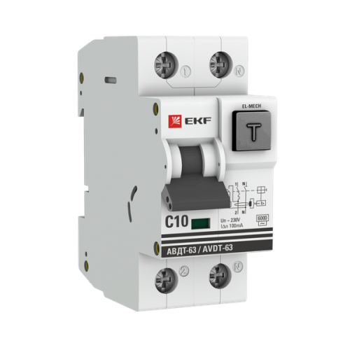 Дифференциальный автомат АВДТ-63 10А/100мА (характеристика C, эл-мех, тип АС) 6кА PROxima | код DA63-10-100em-AC | EKF фото 2