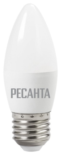 Лампа светодиодная LL-R-C37-6W-230-3K-E27 (свеча, 6Вт, тепл., Е27) Ресанта, , Шт | код 76/1/9 | РЕСАНТА