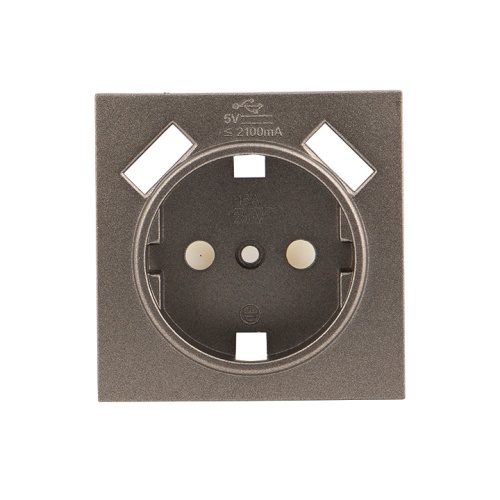 Валенсия лицевая панель розетки 1-местной с/з 16А графит с защ, штор, с 2 USB 2,1А PROxima | код ESR16-L-028-60-2USB | EKF