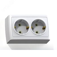 Елизавета Розетка 2 поста наружная с заземлением белый РА16-760 | код 5528 | Кунцево-Электро