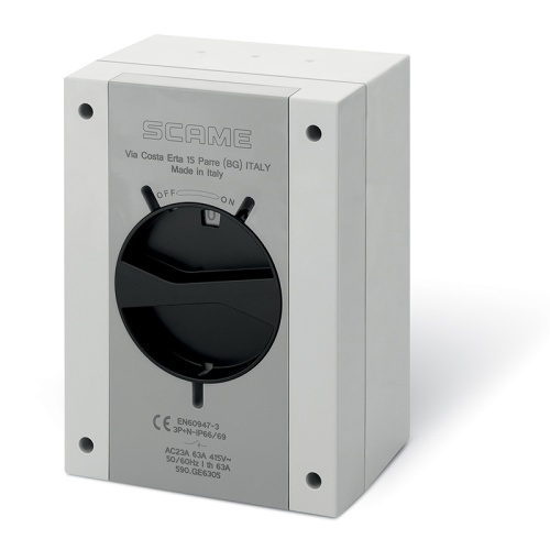 Выключатель нагрузки, 3P, 160A (160A AC23A 415V), 690VAC, габ. Y5, черная блок. рукоятка, в пластм. корпусе IP55, ISOLATORS | код 590.GE16003 | Scame