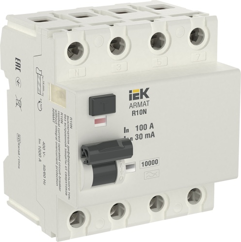 ARMAT Выключатель дифференциального тока R10N 4P 100А 30мА тип AC | код AR-R10N-4-100C030 | IEK