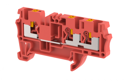 Клемма проходная PUSH-IN 4 мм2, на 3 подключения, красная PQ4-1x2-RED | код 3103050002 | Elmex