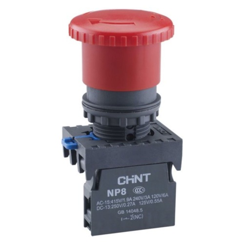 Кнопка упр. Грибок ?30мм NP8-20ZS/34 фикс., красн., 2НО, IP65 (R) | код 667852 | CHINT