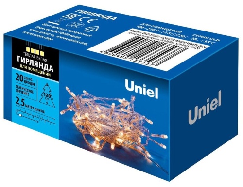 ULD-S0250-020/STA WARM WHITE IP20 Гирлянда светодиодная 25м 20 светодиодов Теплый белый свет Провод прозрачный ТМ | код UL-00007191 | Uniel