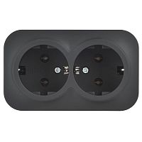 GLORY Розетка 2-местная для открытой установки с заземлением без защитных шторок 16А РС22-3-ХЧм черный матовый IEK | код ERH21-K02M-16 | IEK