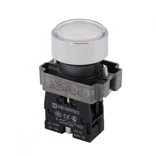 Кнопка плоская белая, 1NO, IP67, металл MTB2-BAF11 | код 132645 | MEYERTEC