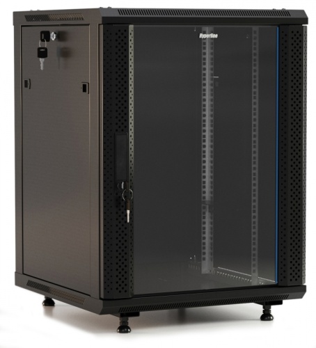 Hyperline TWB-FC-2766-GP-RAL9004 Шкаф настенный 19-дюймовый (19), 27U, 1316x600х600мм, стеклянная дверь с перфорацией по бокам, ручка с замком, с возможностью установки на ножки (в комплекте), цвет черный (RAL 9004) (разобранный) | код 403894 (0) Бр