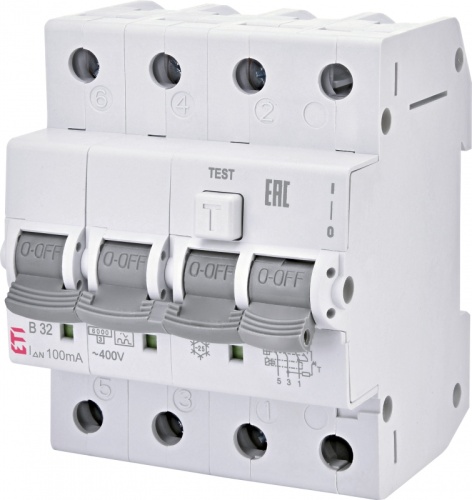 Диффер. автоматический выкл. KZS-4M 3p+N C 6/0,1 тип A (6kA) | код 002174421 | ETI