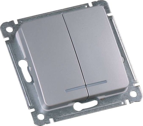 MASTER Выключатель двухклавишный с индикацией, скрытой установки, в рамку, серебро | код ВС10-452-06 | HEGEL MASTER Выключатель двухклавишный с индикацией, скрытой установки, в рамку, серебро | код ВС10-452-06 | HEGEL