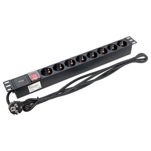 Блок розеток PDU TERACOM PRO 19'' 1U 16А/250В 8 розеток Schuko с выключателем шнур питания длиной 2 метра сечение 3x1.5 мм2 вилка Schuko корпус алюминий черный | код TRP-HPD-LS-16A-8SH-2MSH | EKF фото 4