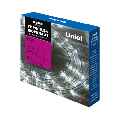 Гирлянда светодиодная Дюралайт 25м С контроллером Провод белый ULD-D50 25м/С08 IP44 WHITE | код UL-00008576 | Uniel