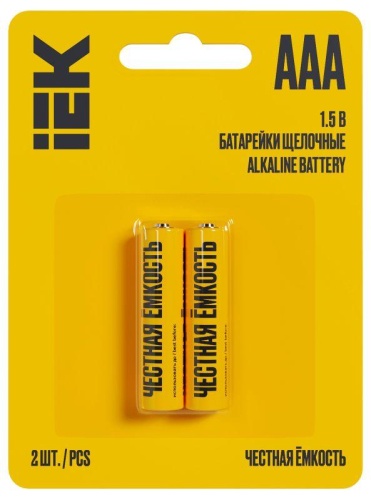 Элемент питания алкалиновый AAA/LR03 Alkaline (блист.2шт) | код ABT-LR03-OP-L02 | IEK