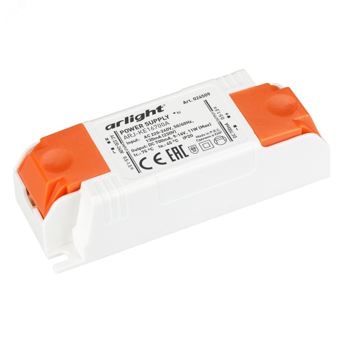 Блок питания ARJ-KE16700A (11W, 700mA) (ARL, IP20 Пластик, 5 лет) | код 26509 | Arlight