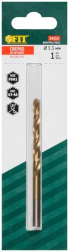 Сверло HSS по металлу, титановое покрытие, в блистере 5.5 мм (1 шт) | код 34355 | FIT фото 3