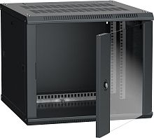 ITK Шкаф настенный LINEA W 9U 600х600мм дверь стекло RAL 9005 | код LWR5-09U66-GF | IEK