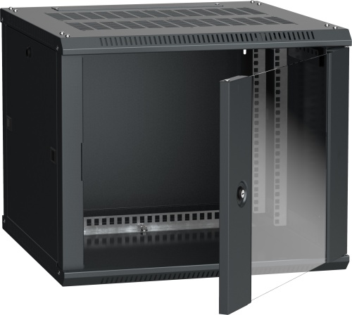 ITK Шкаф настенный LINEA W 9U 600х600мм дверь стекло RAL 9005 | код LWR5-09U66-GF | IEK