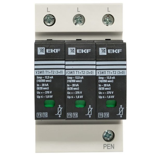 Устройство защиты от импульсных перенапряжений Т1+Т2, Iimp-12,5kA, In-20kA, Uc-275В, 3+0 PROxima | код OV12-3-503 | EKF фото 5