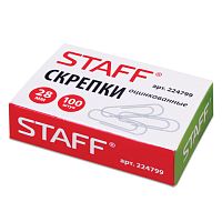 Скрепки STAFF, 28 мм, оцинкованные, 100 шт., в картонной коробке, Россия, 224799 | код 224799 | STAFF