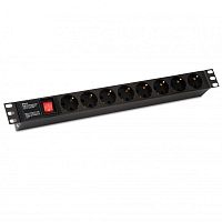 Блок розеток SHE19-8SH-S-IEC 19дюйм 250В 1U 10А 8 розеток Schuko с выкл. алюм. корпус разъем IEC 60320 C14 | код 255002 | Hyperline