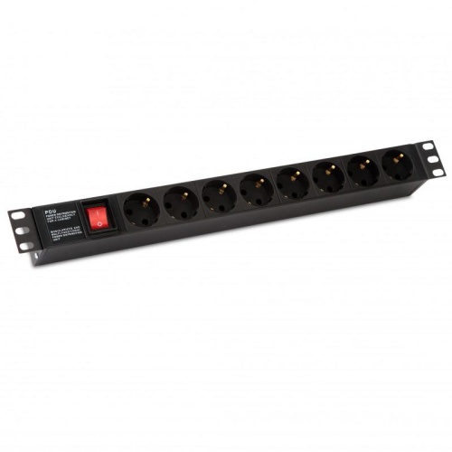 Блок розеток SHE19-8SH-S-IEC 19дюйм 250В 1U 10А 8 розеток Schuko с выкл. алюм. корпус разъем IEC 60320 C14 | код 255002 | Hyperline