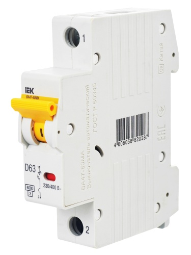 Автоматический выключатель ВА47-60МА без теплового расцепителя 1P 63А 6кА D | код MVA33-1-063-D | IEK  фото 7