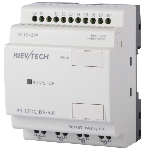 Программируемый логический контроллер PR-12DC-DA-R-E, 12_24VDC, 8DI(4AI), 4RO, RTC, RS232, нерасширяемый | код PR-12DC-DA-R-E | Rievtech