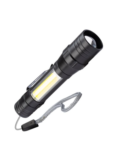Фонарь аккумуляторный ручной LED 1Вт + COB 5Вт линза зум аккум. Li-ion 18650 1А.ч USB-шнур ABS-пластик