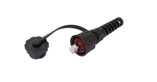Индустриальный коннектор NIKOMAX RJ45/8P8C, Кат.6 (Класс E), 250МГц, покрытие 50мкд, экранированный, IP67, для одножильной витой пары, с защитной крышкой, черный | код NMC-RJ88RA50SE3-IS-BK | NIKOMAX